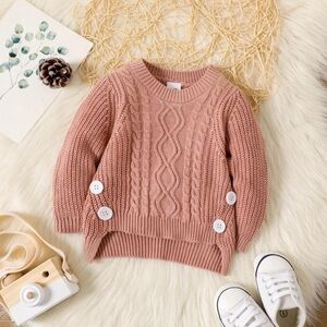 Baby Girl Cable Knit Sweater Dusty Rose Crewneck Pullover Toddler Top 12-18M
